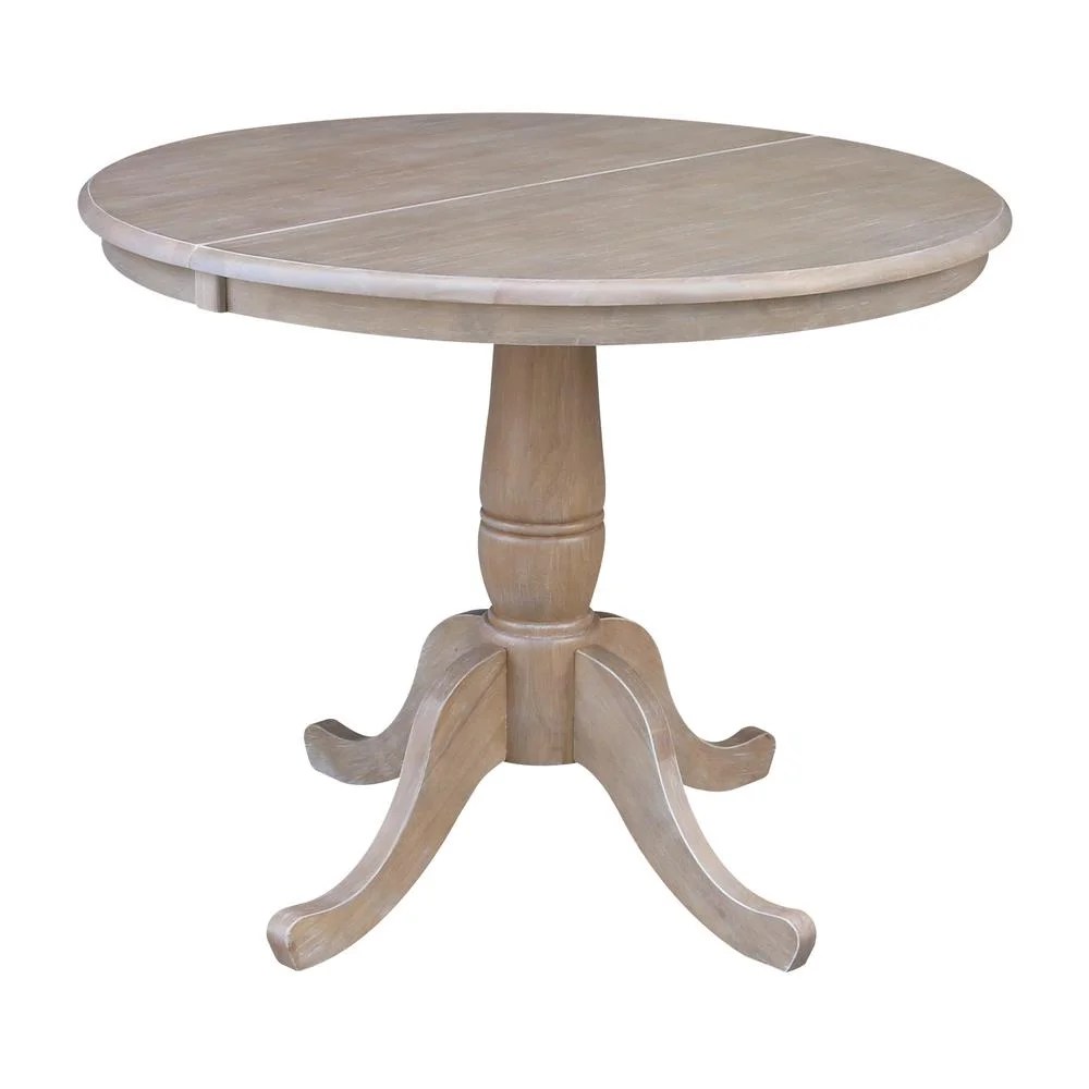 36" Round Top Dining Table with 12" Leaf,Washed Gray Taupe