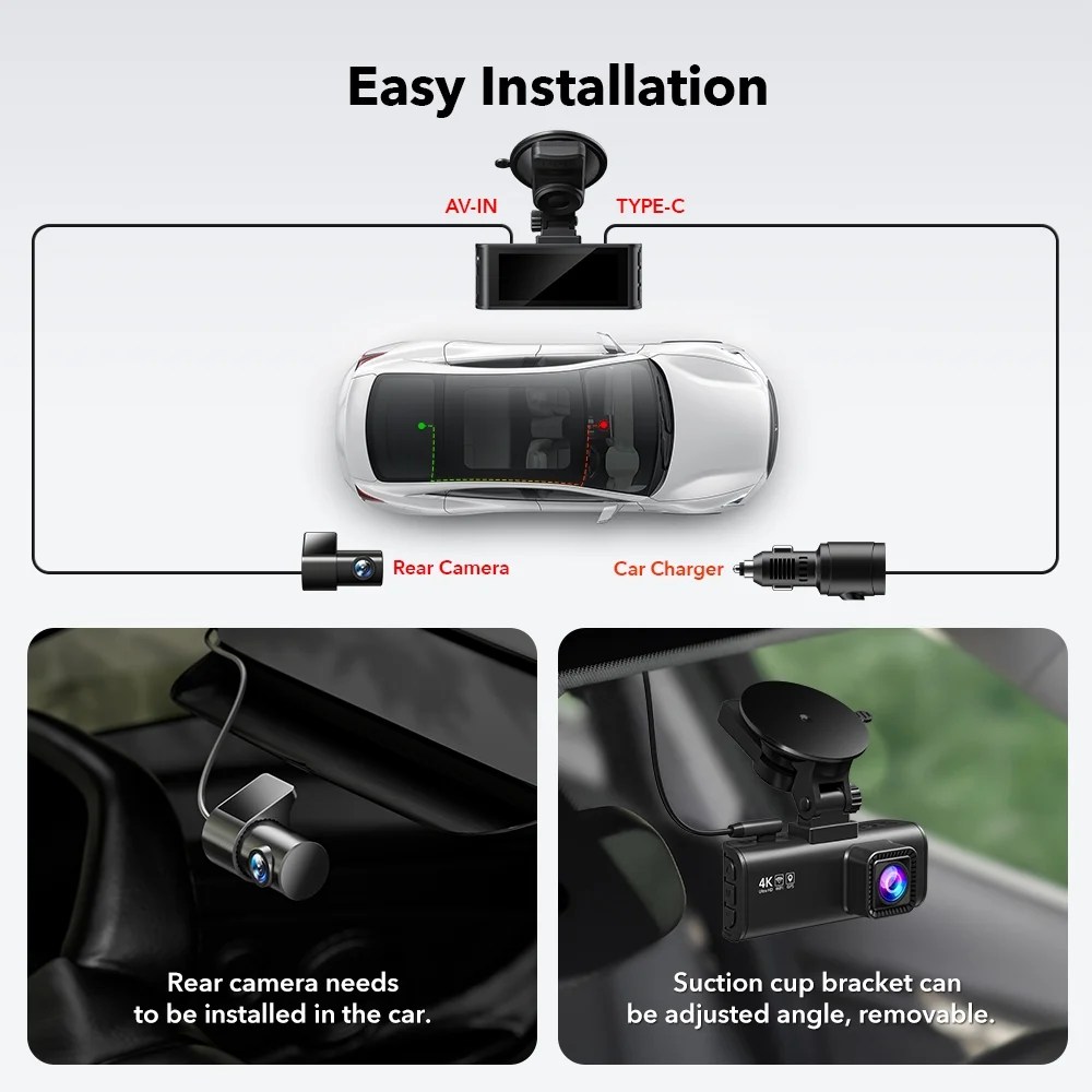 REDTIGER Dash Cam for Cars, 4K/2.5K Full HD Car Camera Dash Cam, 3.16" IPS Screen Dash Cam, Dashcam Built-in Wi-Fi GPS, Night Vision, Loop Recording, Vehicle, Parking Mode, Free 32GB Card - Image 9