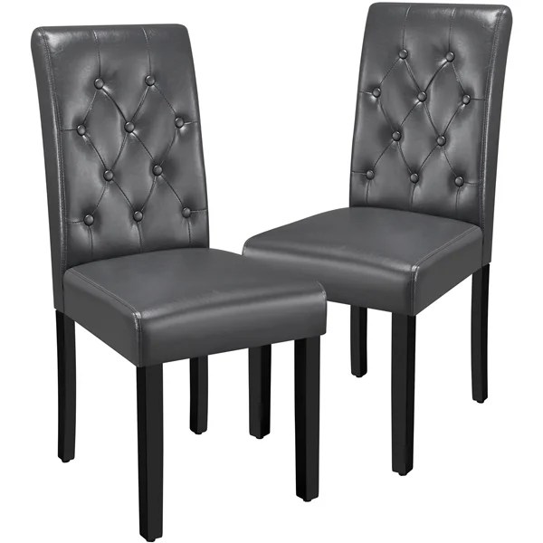 Alden Design Modern Tufted Padded Dining Chair with Tall Back, Set of 2, Gray - Image 3