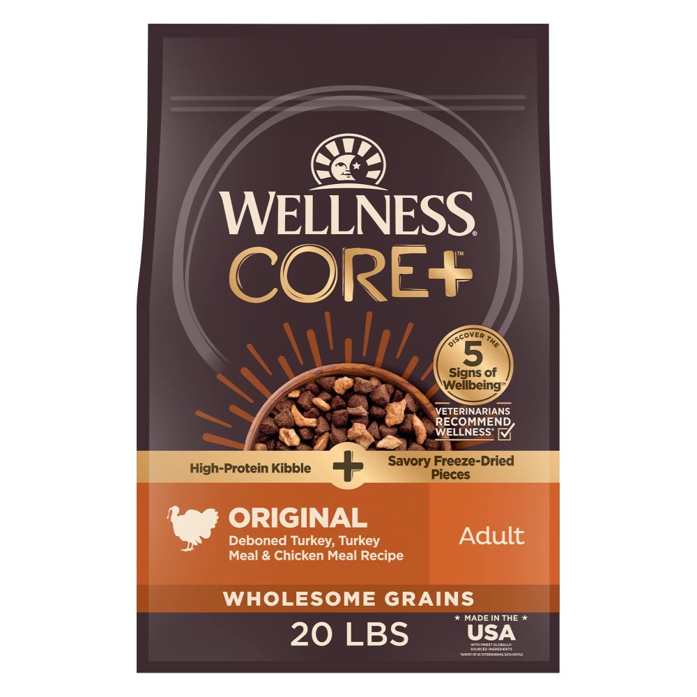 Wellness CORE Dry Dog Food with Freeze Dried Pieces,  Wholesome Grains,  High Protein,  Natural,  Original Turkey & Chicken Recipe,  (20-Pound Bag)