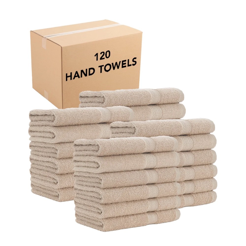Arkwright True Color Hand Towels, Ring Spun Cotton, 1627, (Bulk Case of 120) - Beige