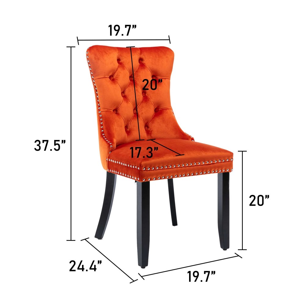 Aukfa High-End Upholstered Dining Chairs Set of 2, Modern Tufted Solid Wood Side Chair with Nailhead Trim - Orange - Image 4