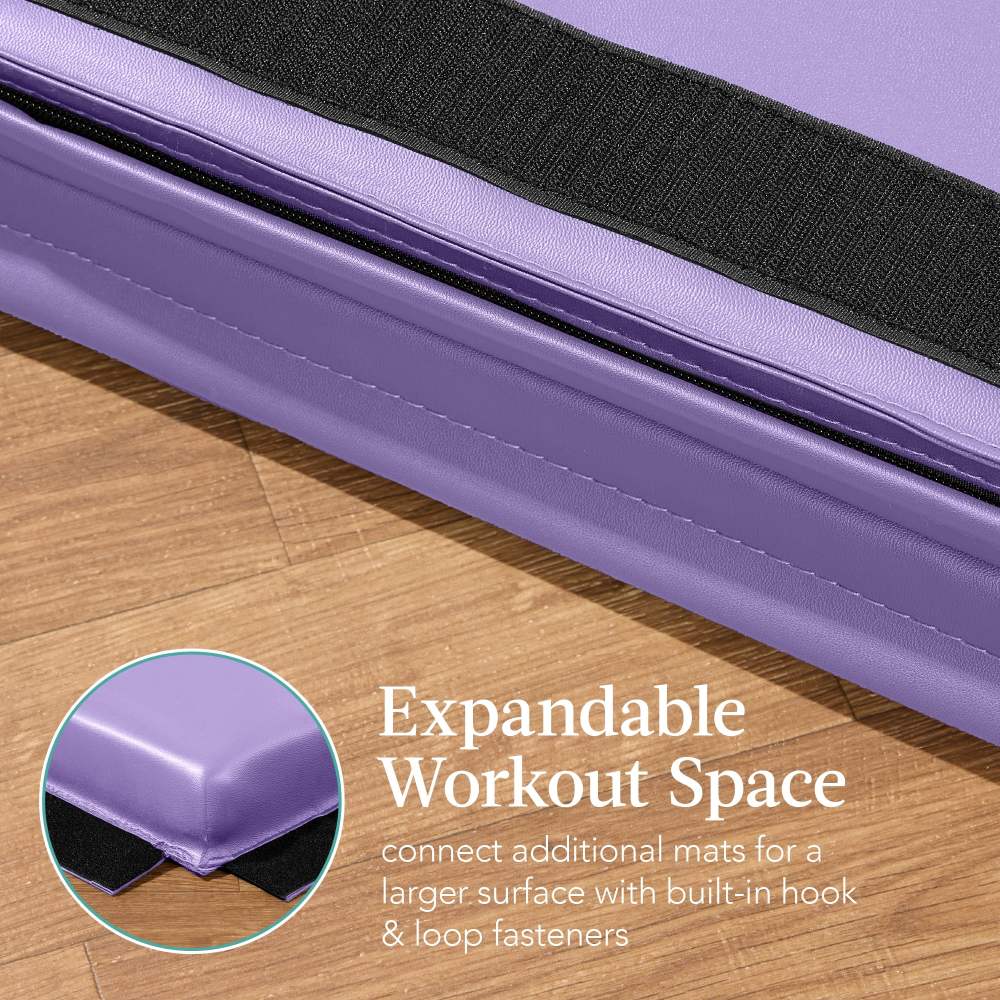 Best Choice Products 10ftx4ftx2in Folding Gym Mat 4-Panel w/ Carrying Handles & Folding Balance Beam - Purple - Image 4