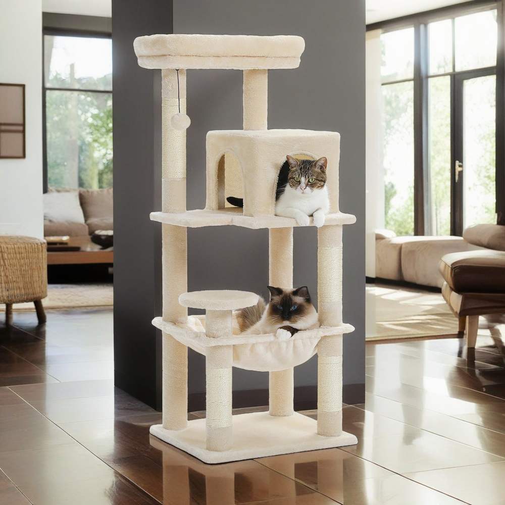 Demi Bonn 45" Cat Tree Tower for Indoor Cats,  5-Level Cat Condo for Large Cats with Large Hammock,  Big Top Perch and 4 Sisal Covered Scratching Pos,  Green