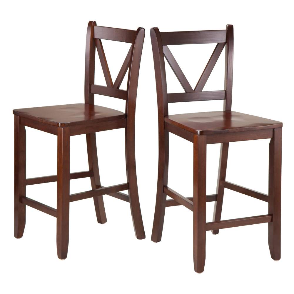 Winsome Wood Victor 2-Pc V-back Counter Stool Set,Walnut Finish