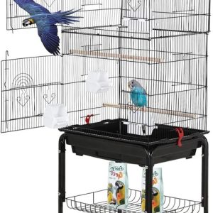 CL.HPAHKL 64-inch Large Bird Cage Play Open Top Design,  Metal Parakeet Cage with Rolling Stand & Bottom Tray for Parakeet Lovebirds Ringneck Cockatiels Parrot Cage,  Black