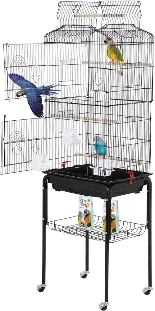 CL.HPAHKL 64-inch Large Bird Cage Play Open Top Design, Metal Parakeet Cage with Rolling Stand & Bottom Tray for Parakeet Lovebirds Ringneck Cockatiels Parrot Cage, Black
