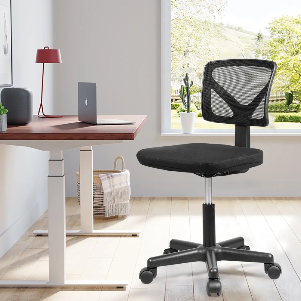 ZUNMOS Armless Mesh Desk Chair,Low Back Ergonomic Home Office Task Chair Rolling Swivel for Small Spaces,Height Adjustable,Black