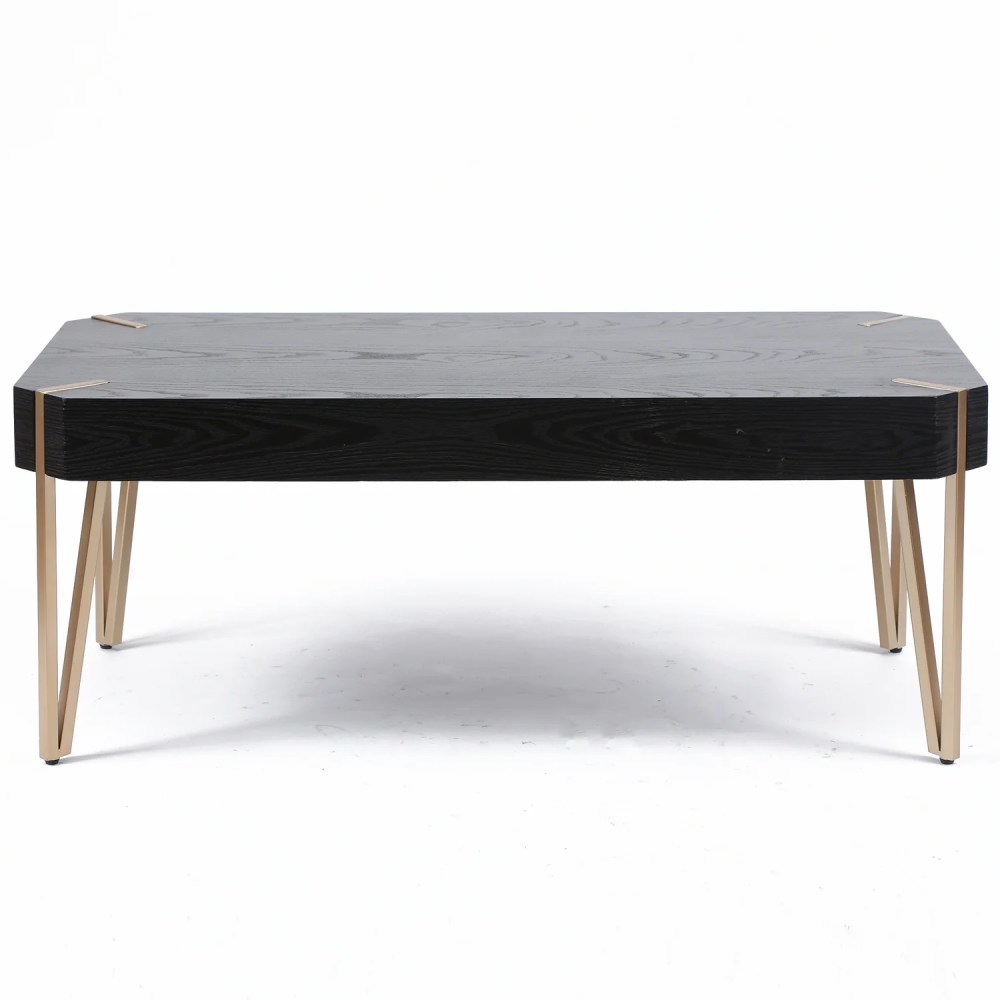 LuxenHome 46" W Manufactured Wood Veneer and Gold Metal Coffee Table,Black