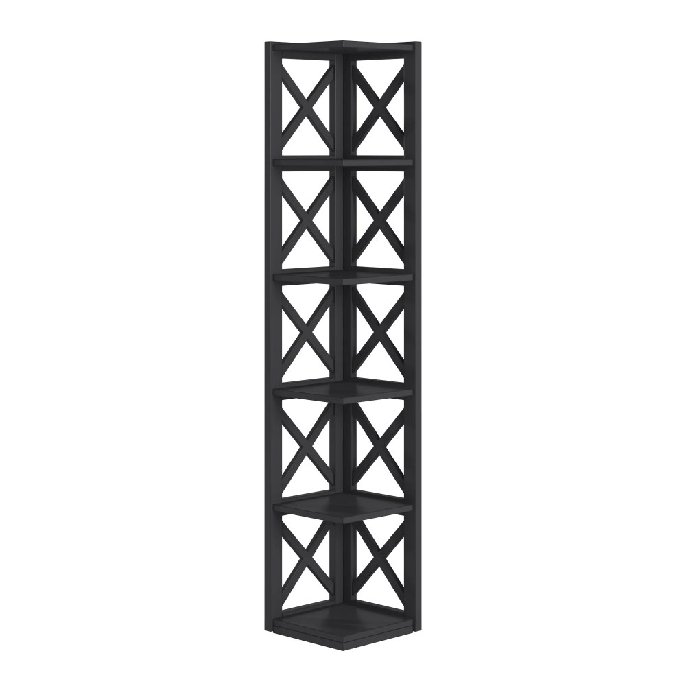 Weston Home Rebecca Wood 5-Shelf Corner Bookcase,Black - Image 4
