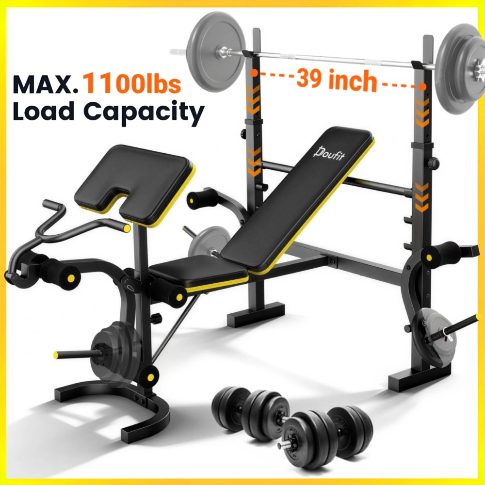 Weight Bench, Blacksmith 6-in-1 Adjustable 1100 lbs Load Bearing Weightbench Set with Squat Rack, Leg Developer, Preacher Curl, Butterfly Arms