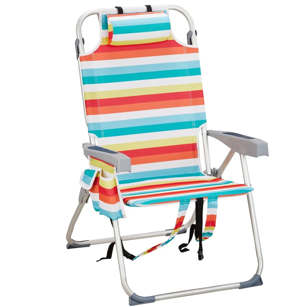 637099cm Heightened Oxford Cloth Silver White Aluminum Tube Bearing 100kg Beach Chair Rainbow Stripes
