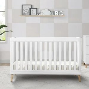 Delta Children Essex 4-in-1 Convertible Baby Crib, Bianca White/Natural Legs