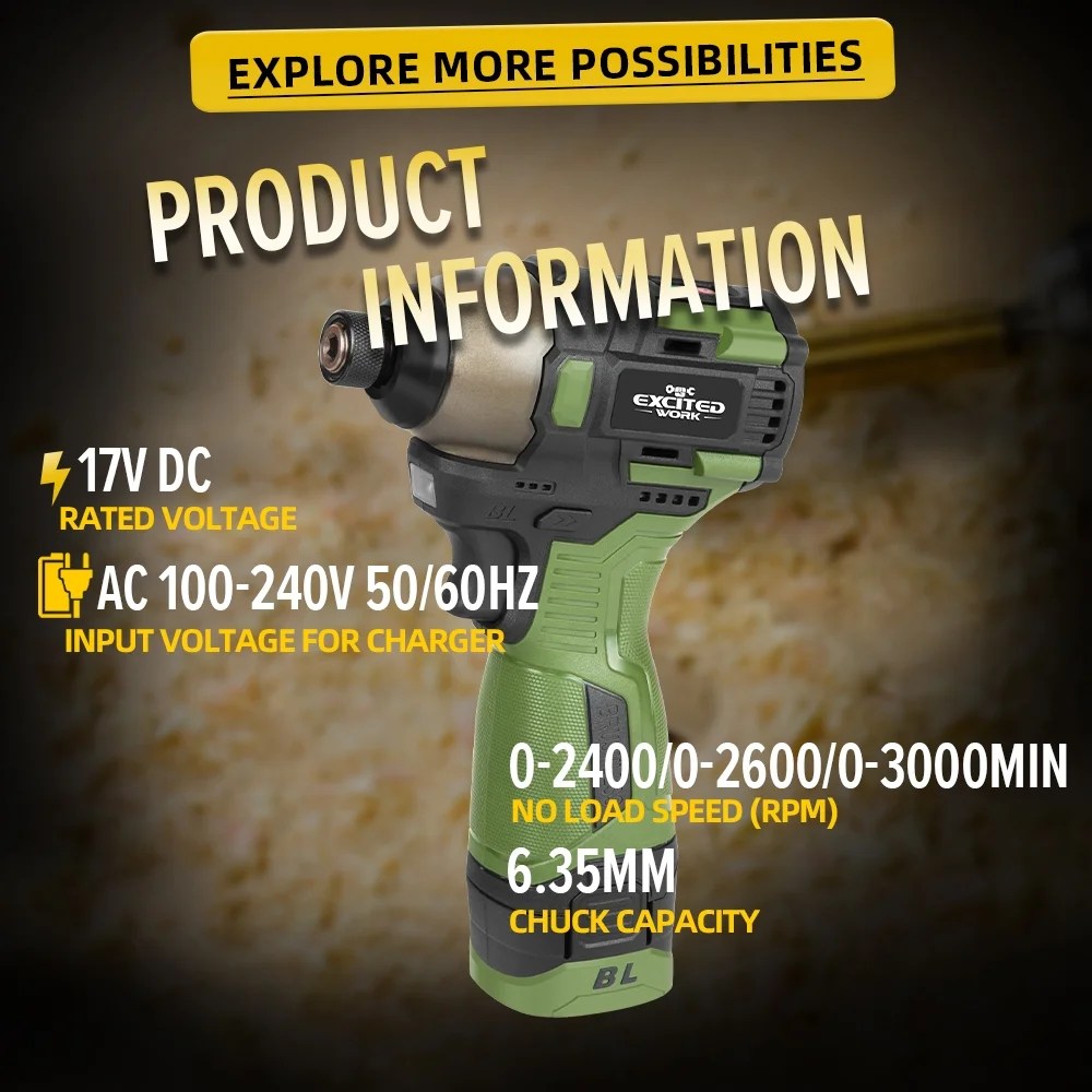 17V Brushless Screwdriver Drill Set,140Nm Cordless Impact Driver & 55Nm Electric Drill with 3 Adjustable Speed - Image 4