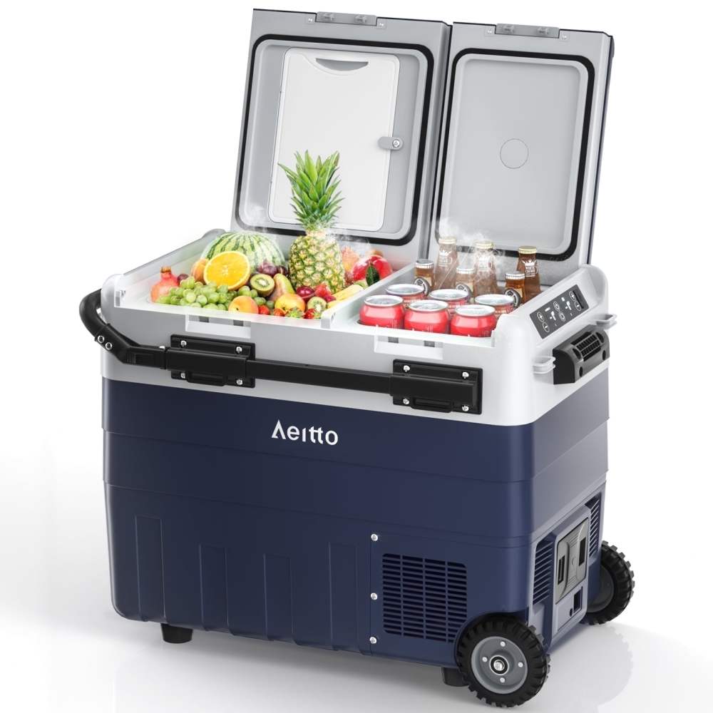 Aeitto 12 Volt Car Refrigerator,52QT(50L) Dual Zone Portable Car Fridge Freezer -4" H-68" H Electric Cooler Dual Temp Control Cooling Freezing 12/24V DC