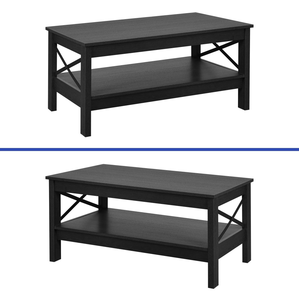 Wooflex Wood Farmhouse Coffee Table with 2-Tier Open Shelf-Black-Living Room & Home Office - Image 4