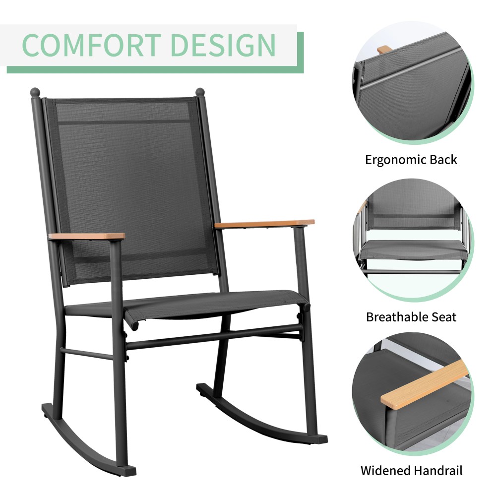Walsunny Outdoor Patio Chairs Set of 2 Rockers Metal Rocking Chairs Furniture for Porch Backyard Lawn Garden, Black - Image 8