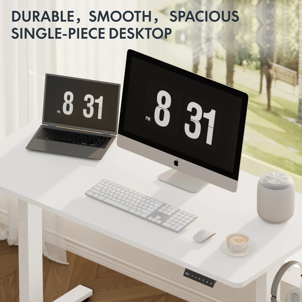 FLEXISPOT 48" x 30" Electric Height Adjustable Standing Desk One-Piece White Desktop with Two Hooks,176 lbs Capacity - Image 3