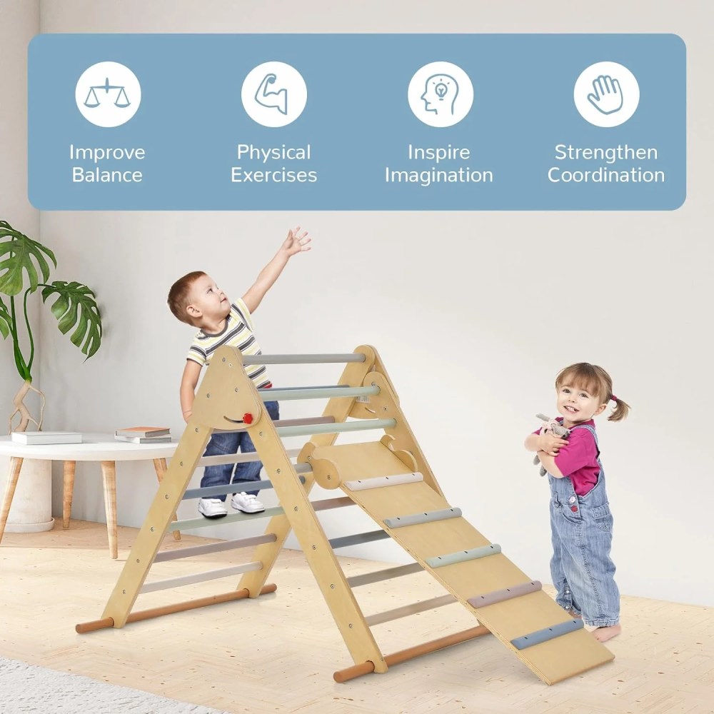 OLAKIDS Climbing Toys for Toddlers, 3 in 1 Foldable Kids Wood Montessori Pikler Climber Ladder with Ramp, Slide for Gym Playground, Baby Indoor Climb Play Structure Activity Set (Colorful) - Image 5