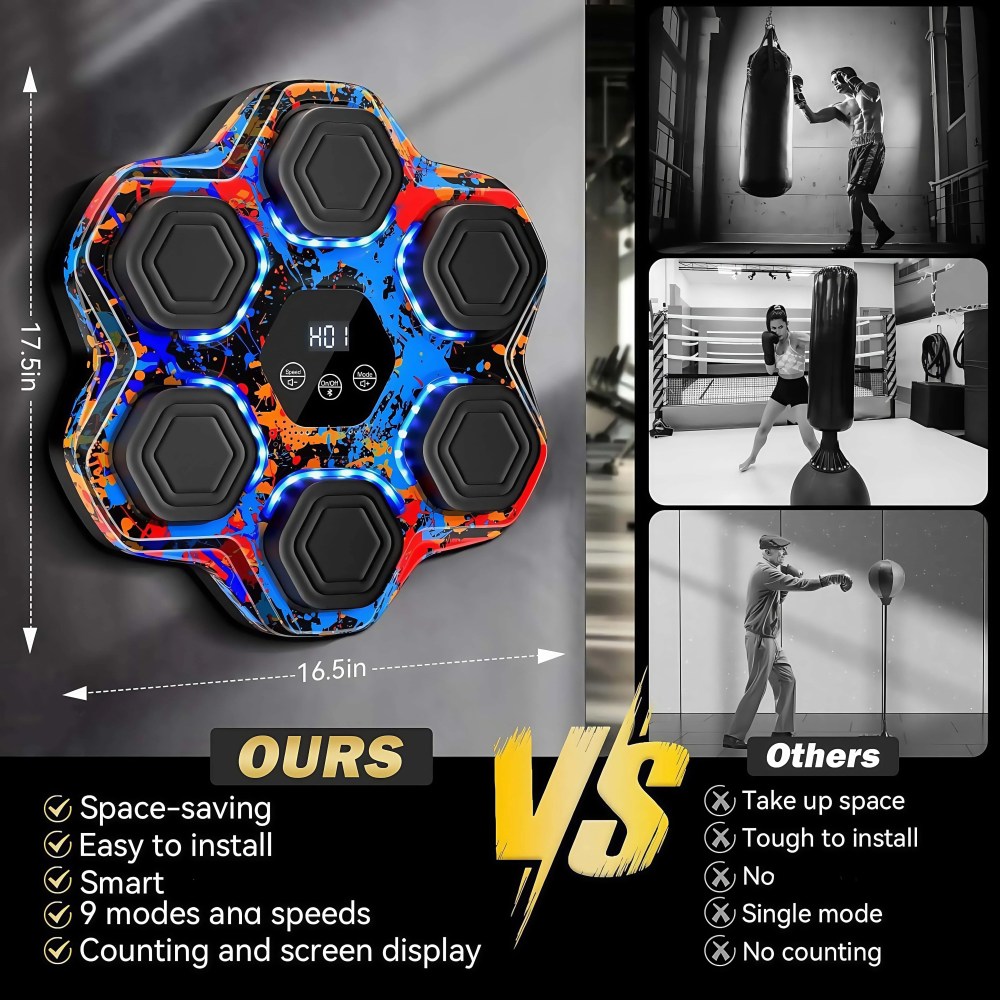 Music Boxing Machine, Smart Bluetooth Boxing Machine for Kids Adult, Wall Mounted Music Punching Trainer with Gloves, LED Electronic Boxing Target Equipment with 9 Modes & 9 Speeds for Home, Gym - Image 7