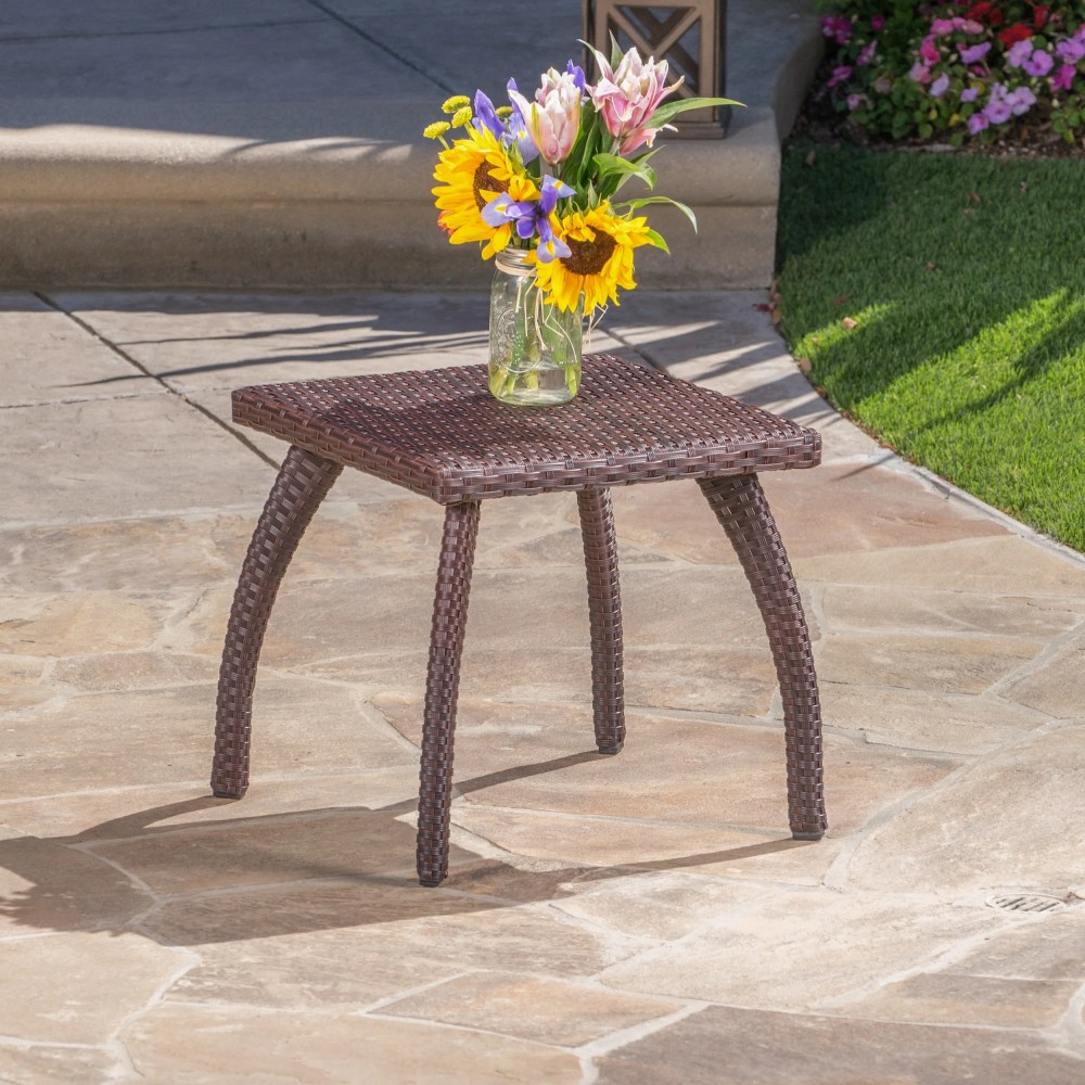 Kingsfield Outdoor Wicker Accent Table,Brown