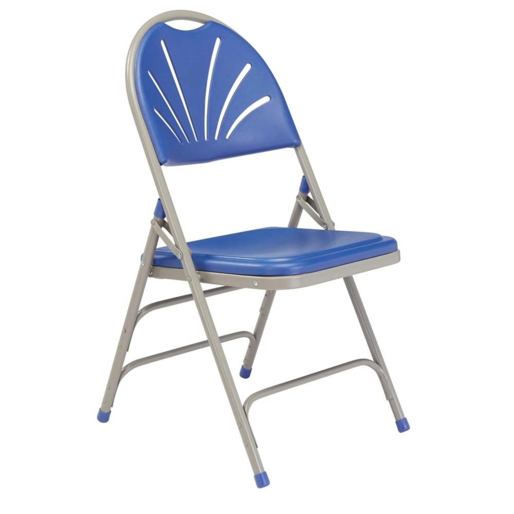 (Pack of 4) NPS 1100 Series Deluxe Fan Back With Triple Brace Double Hinge Folding Chair,Blue