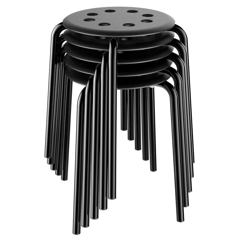 Alden Design Set of 5 Stacking Plastic Stackable Kitchen Stools for Home School,Black