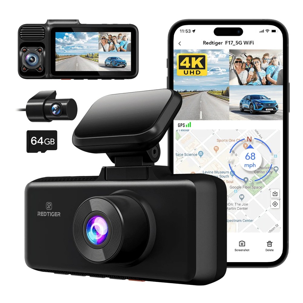 REDTIGER 4K 3 Channel Dash Cam Front and Rear, Dash Camera with 5G WiFi, Front Inside and Rear Triple Car Camera with 64GB Card, GPS, IR Night Vision, 24H Parking Mode, G Sensor - Image 6