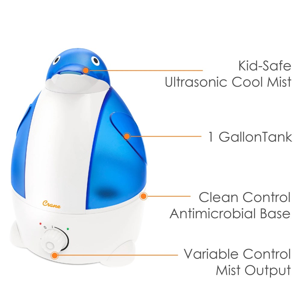 Crane Adorable Ultrasonic Cool Mist Humidifier,1 Gallon,500 Sq ft Coverage,24 Hour Run Time - Penguin - Image 9