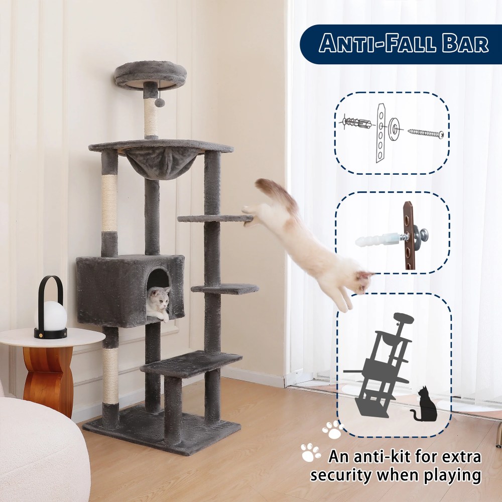 Vibrant Life 70" Cat Tree for Indoor Cat, Multi-Level Cat Tower with Scratching Posts, Gray - Image 4