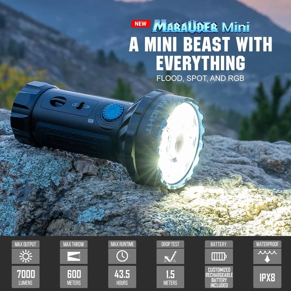 Olight Marauder Mini 7000 Lumens LED Super Bright Rechargeable Flashlight,  Black