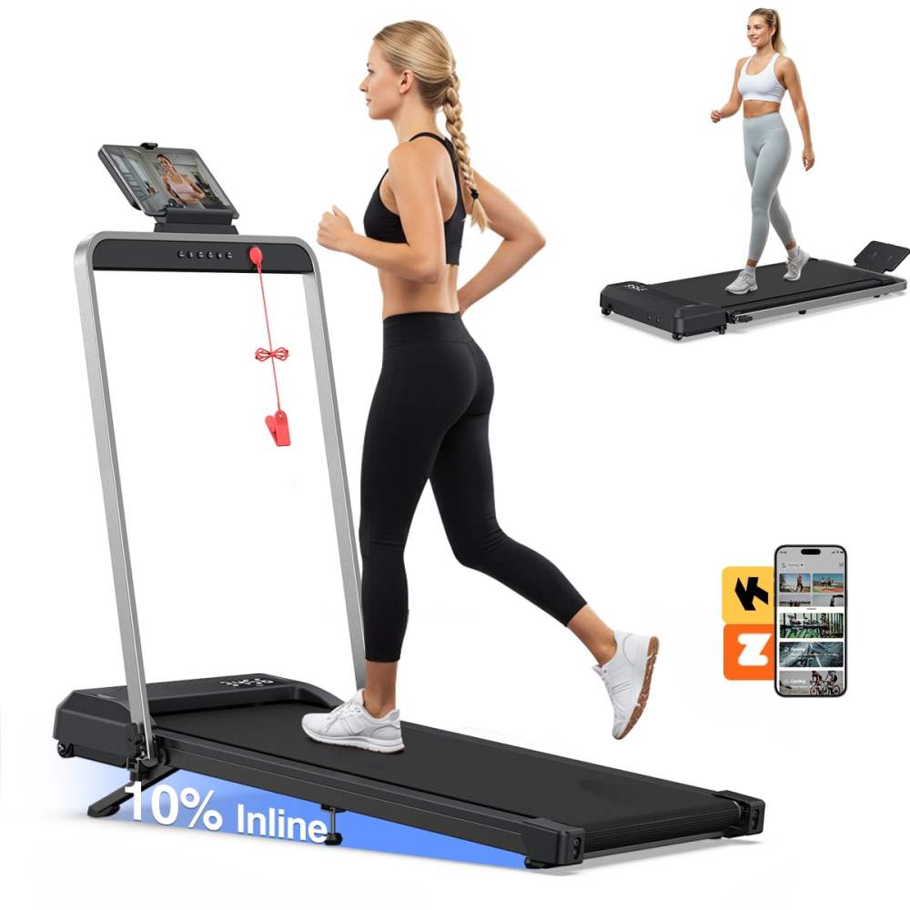 YZRUN 10 Incline Walking Pad Treadmill with Handle Bar, 3.0 HP Under Desk Walking Pad Foldable Treadmill for Home Small, 320 LBS Capacity