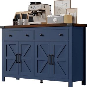 Winkalon 55" Kitchen Sideboard Buffet Cabinet,4-Doors 2-Drawers Farmhouse Storage Cabinet with Adjustable Shelves,Blue