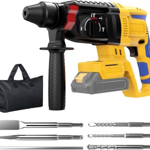 20V SDS-Plus Cordless Rotary Hammer Drill Compatible with Dewalt Battery(NO Battery),Brushless Motor, Safety Clutch, 1000RPM, 4 Functions with 5 Drills and Carrying Case for Concrete/Masonry/Wood/Meta