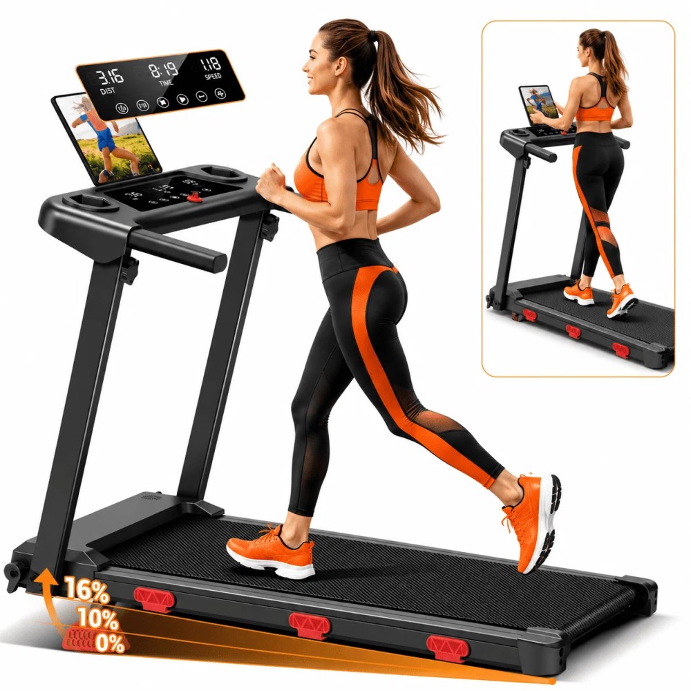 BOGYKIK Foldable Electric Treadmill with 15 Incline