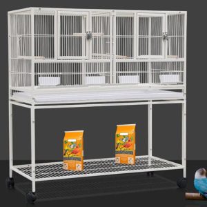 Combo Breeding Stacker Center Divided Breeder Bird Flight Double Rolling Cage Side Breeding Nest Door Feeder Doors with Water Food Cups Natural Wood Perch Easy Clean Pull Out Tray