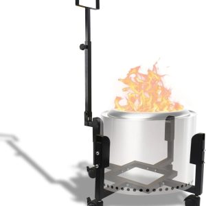 22" Firepit Trolley Stand with Telescopic Handle for 19.5" Smokeless Firepit