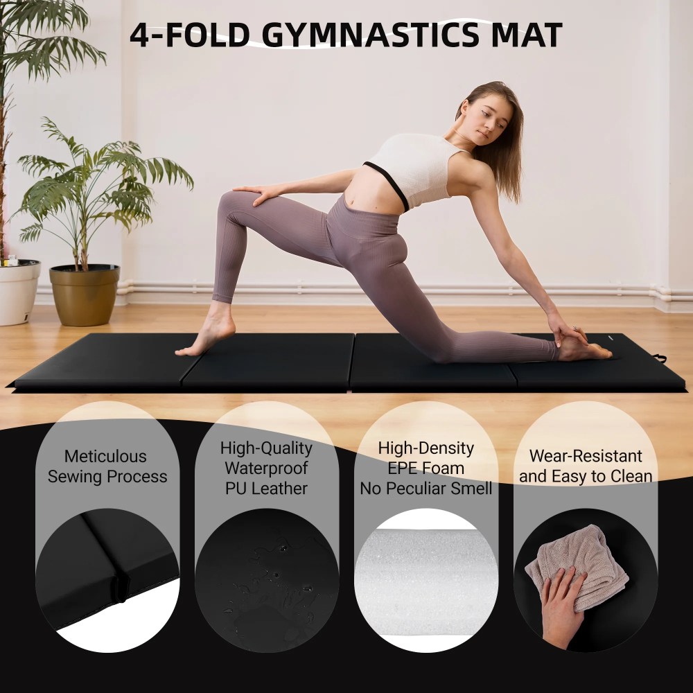 Signature Fitness 4ft x 10ft x 2in Folding Gymnastics Mat, Extra Large 4-Panel Exercise Mat for Tumbling, Stretching, Yoga, Cheerleading, Home Gym, PVC Leather EPE Foam, Multiple Colors - Image 3