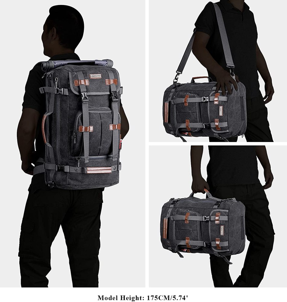 WITZMAN Travel Backpack for Men Large Canvas Backpack Luggage Carry on Duffel Bag A519-1 Black - Image 2