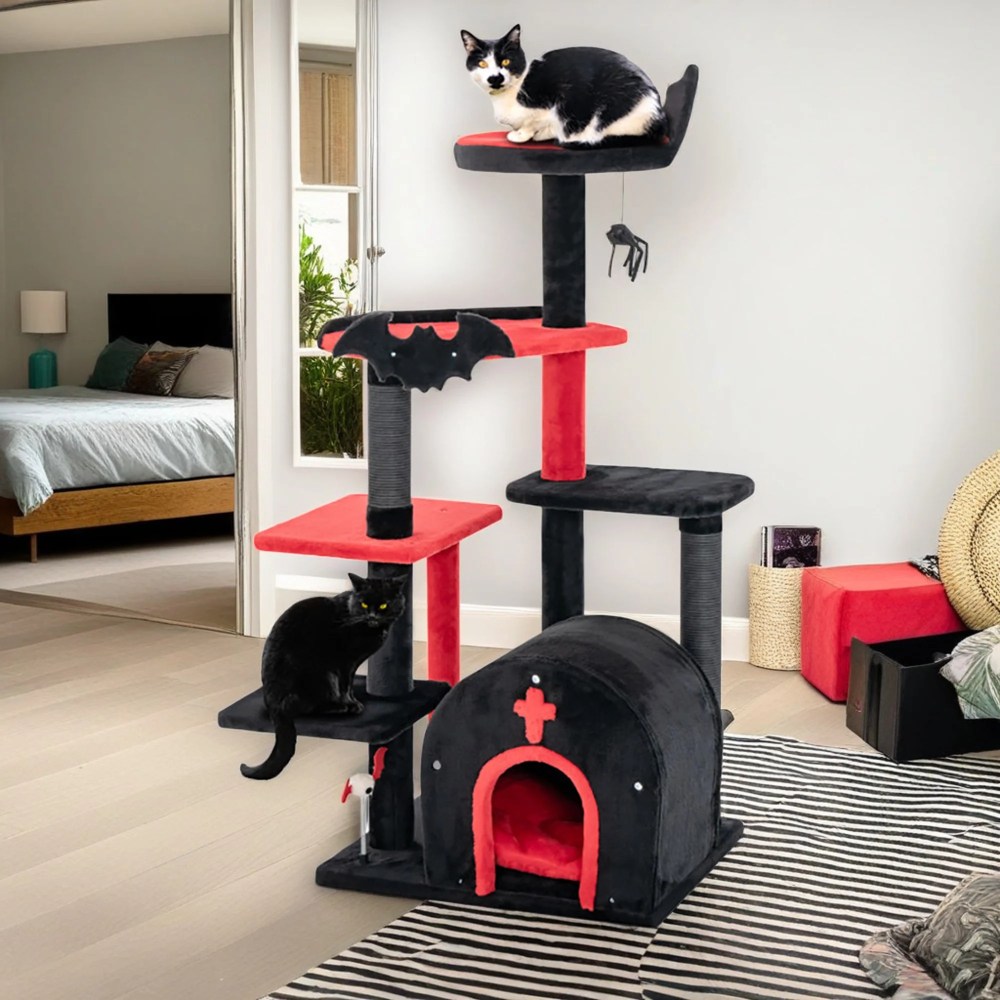 Demi Bonn 53" Gothic Cat Tree Tower for Indoor Cats,  Multi-Level Cat Tree House with Arch-Shaped Condo and Scratching Posts,  Black