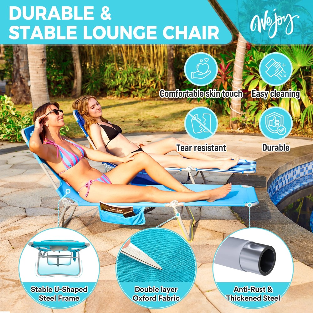 WEJOY Beach Lounge Chair,Tanning Chairs for Adult with Face & Arm Hole,5-Position Face Down Outdoor Folding Chaise,Portable Folding Beach Chaise,Camping Chair - Image 7