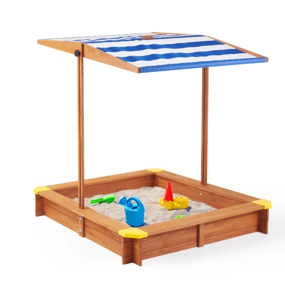 Aukfa Wooden Sandbox w/Adjustable Canopy & Cover for Kids, Brown - Image 4