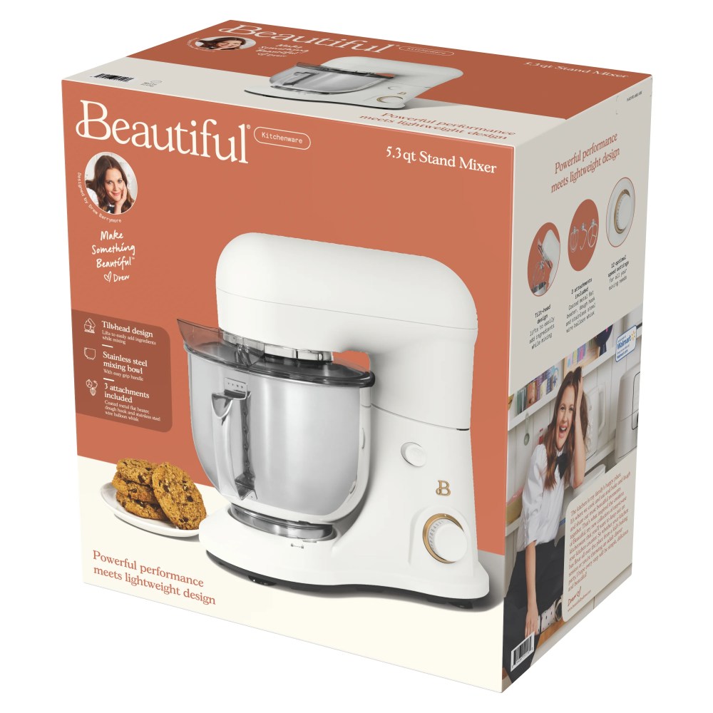 Beautiful 5.3 Qt Stand Mixer,White Icing with Flat Beater,Dough Hook,Balloon Whisk - Image 4