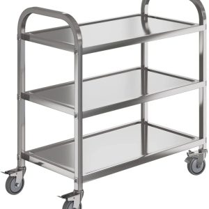 Amarite 3-tier Stainless Steel Cart with Wheels,Home,Kitchen Serving Cart,400 Pounds,1mm Thick,Silver