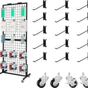Ztysn Heavy Duty Mobile Display Rack with 15 Hooks, Metal Mesh Panel Vendor Stand for Retail Events Booth, Snack Food & Phone Accessories, Black