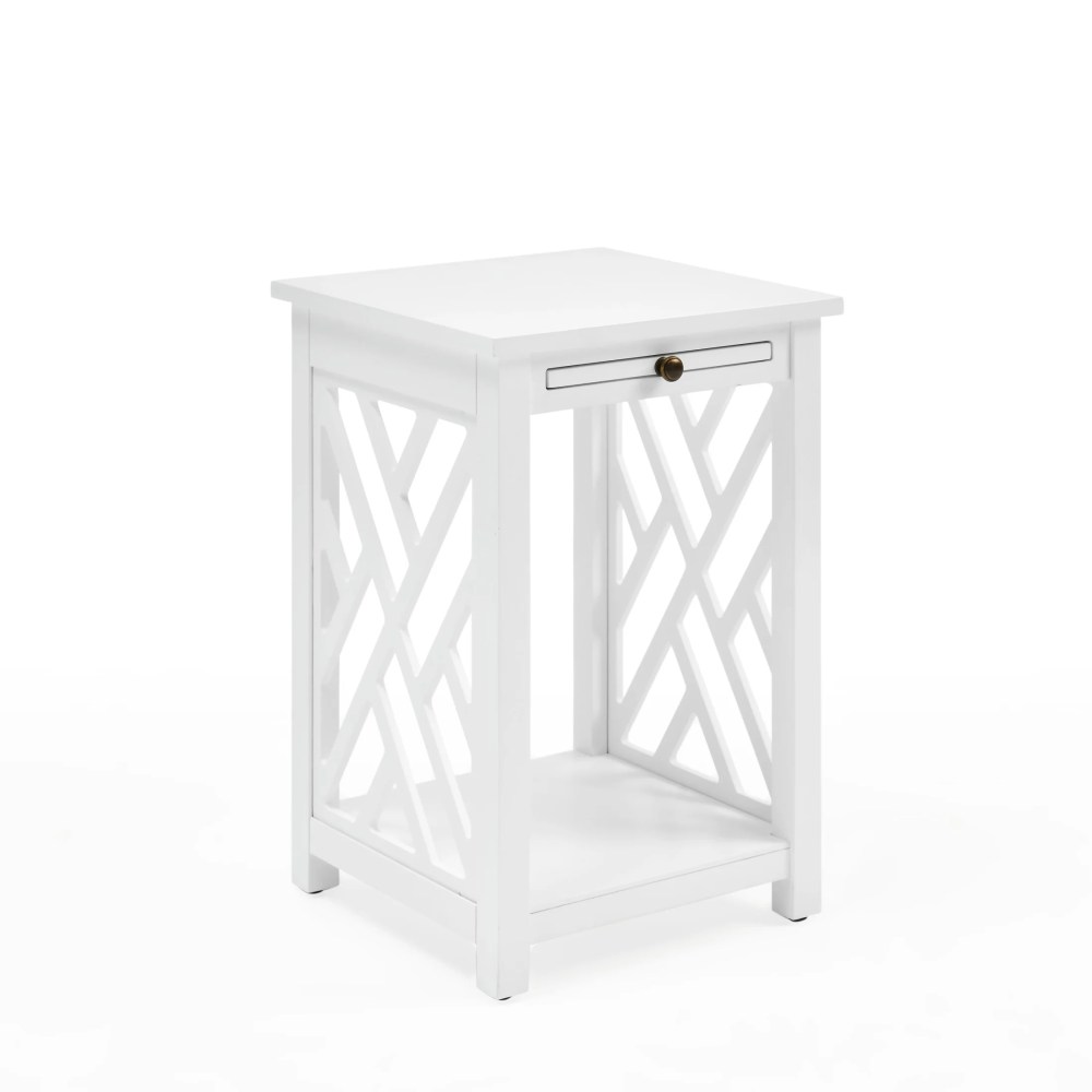 Alaterre Furniture Coventry Wood End Table with Tray and Bottom Shelf,Modern Accent Furniture,White
