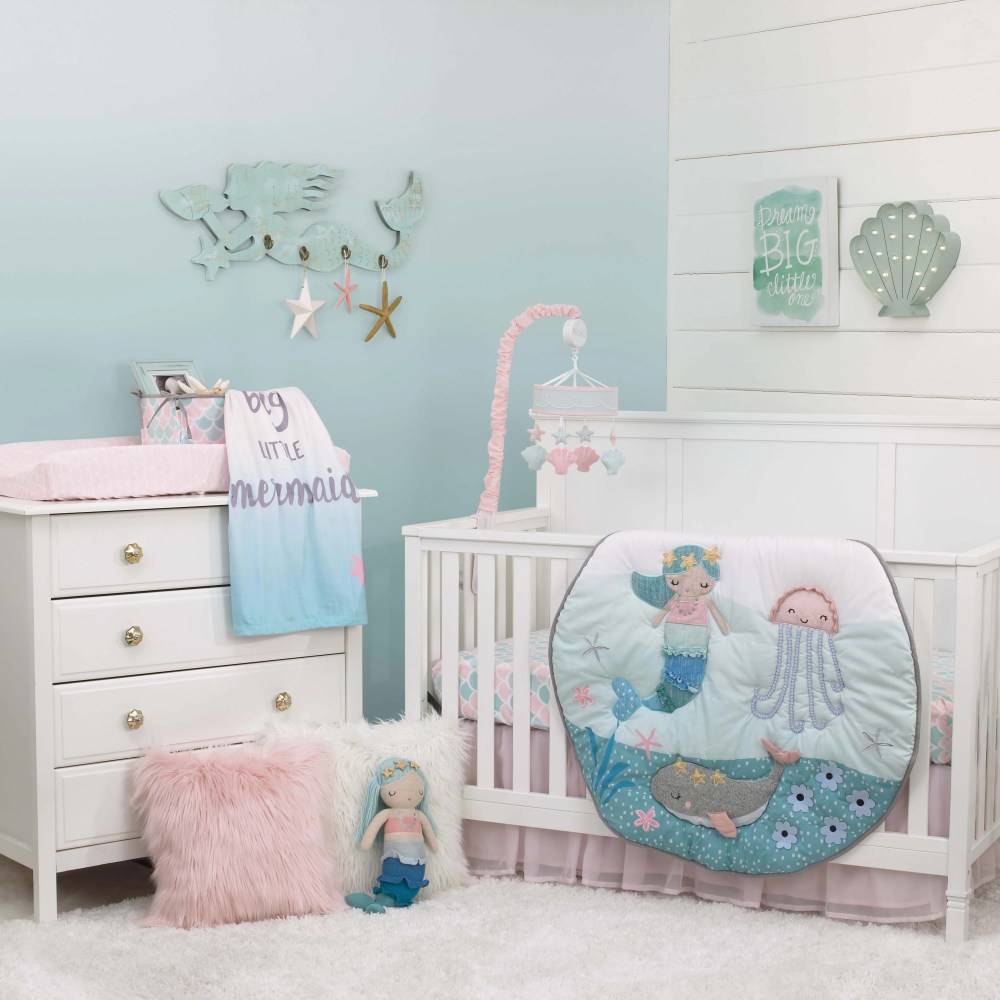 NoJo Sugar Reef Mermaid 4 Piece Nursery Crib Bedding Set for Babies