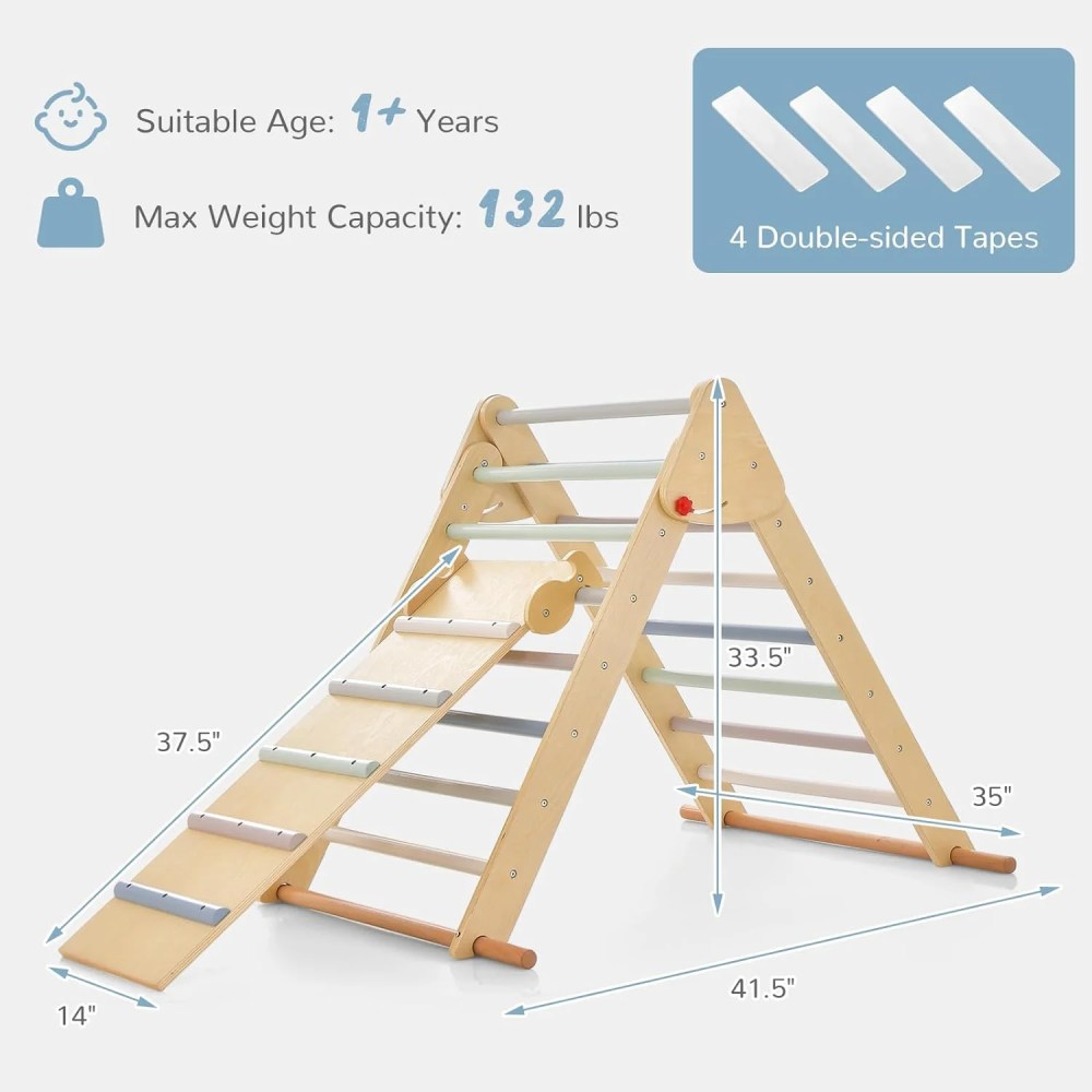 OLAKIDS Climbing Toys for Toddlers, 3 in 1 Foldable Kids Wood Montessori Pikler Climber Ladder with Ramp, Slide for Gym Playground, Baby Indoor Climb Play Structure Activity Set (Colorful) - Image 2