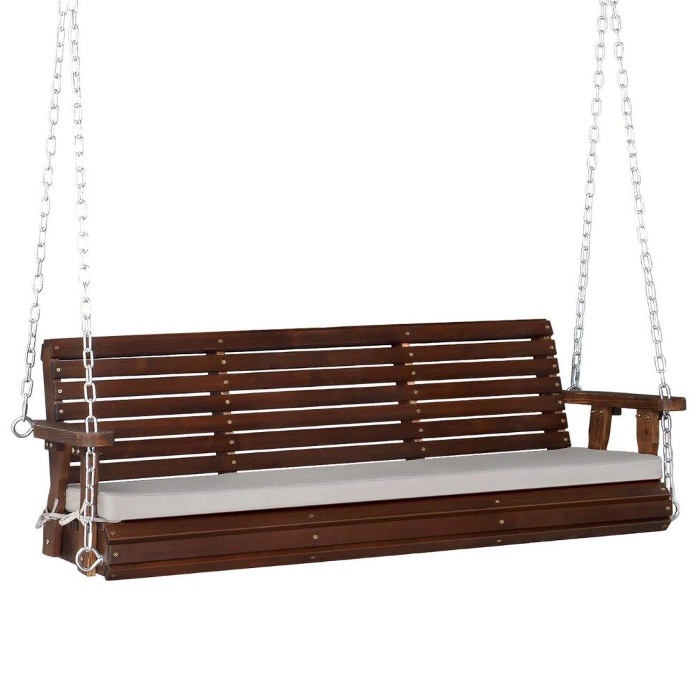 VINGLI Rustic Patio Swing,5 FT,Adults,Wooden Frame,Porch Swing with Cushions,Chains,Rustic