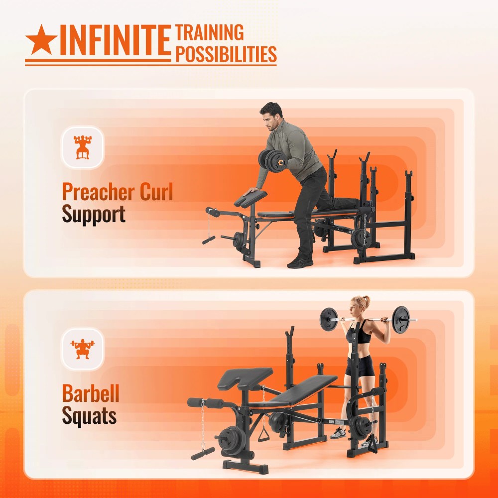 GASKY Adjustable Weight Bench 600lbs 7-in-1 Foldable Multi-Function Workout Bench Set with 2 Barbell Rack & Leg Extension for Full Body Strength Training Home/Gym Gifts for Him - Image 2